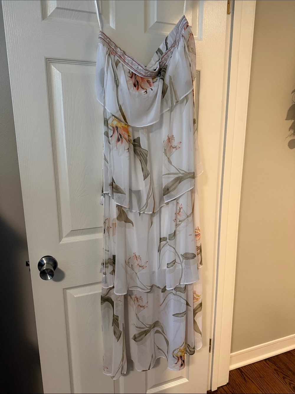 White House Black Market White Floral Tiered Maxi Dress